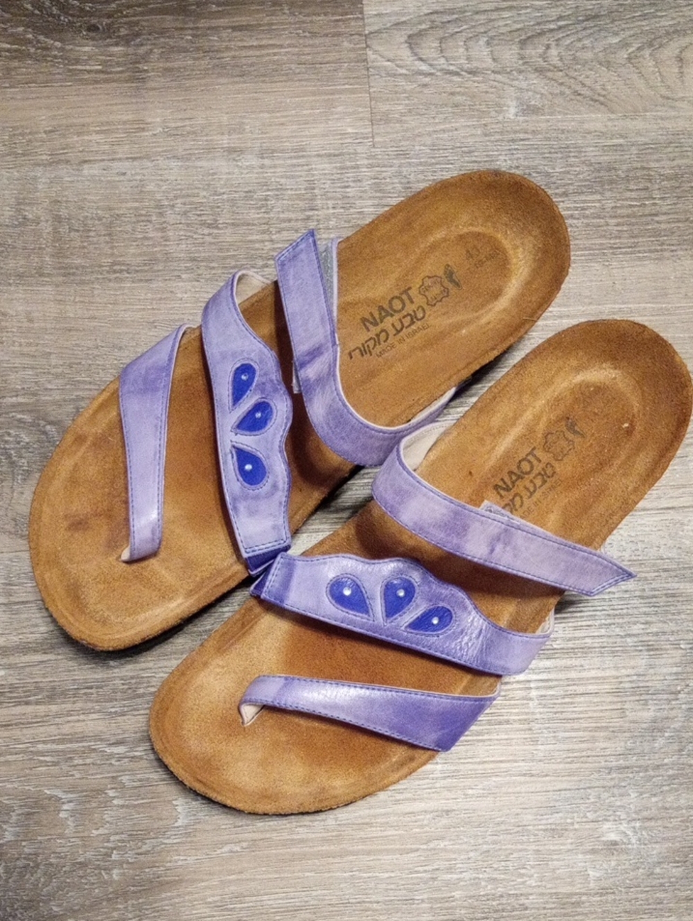 Naot Atlanta Lavender Leather Slide Sandals Petal Accent Size Euro 41 US 10.5/11
